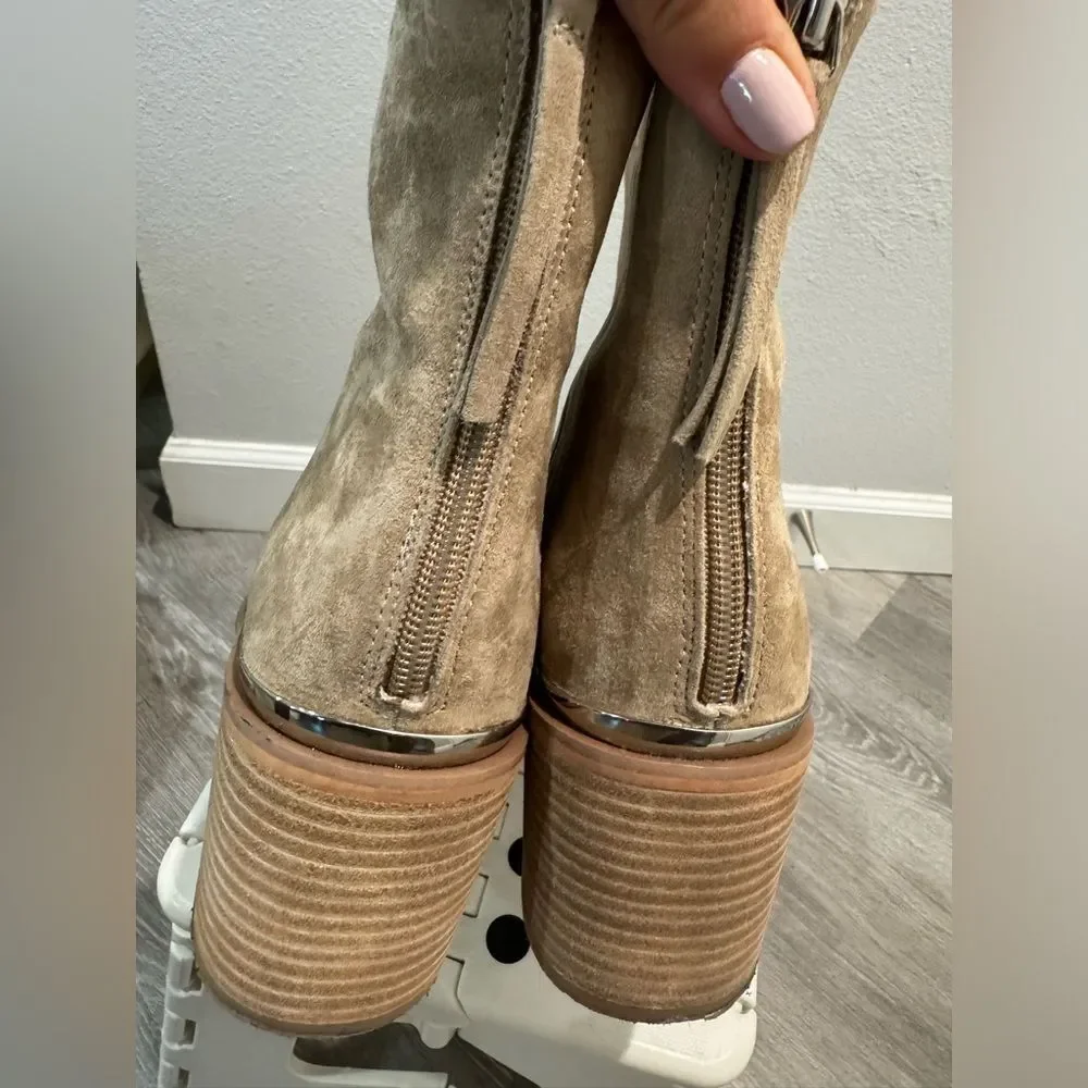 Steve Madden Women Bootie Amber SDE Suede Beige Ivory Heel Western Ankle size 10